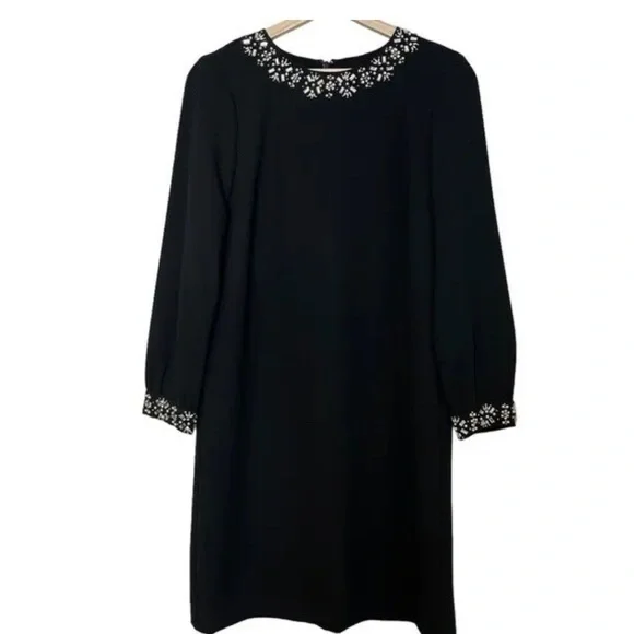 J. Crew | Dresses | J Crew Jewel Embellished Long Sleeve Shift Dress Black  Holiday Size 6 | Poshmark